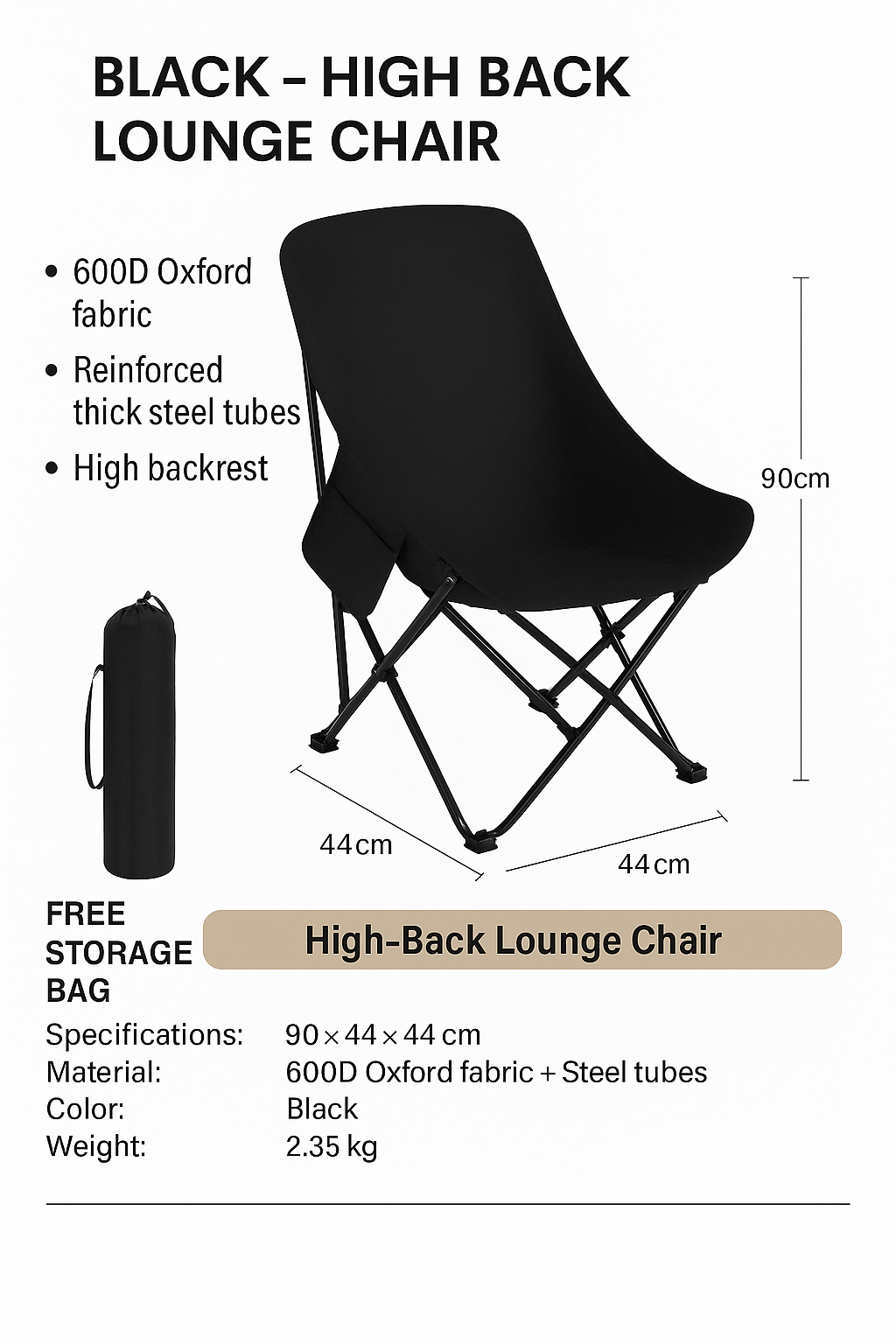 High Back Camping/Beach/Picnic Folding Chair (Inl Carrying Case)