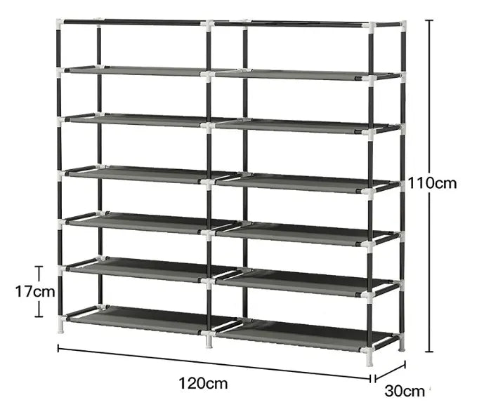 Double Non-woven Shoe Rack in Black, 6-layer Dustproof Shoe Cabinet