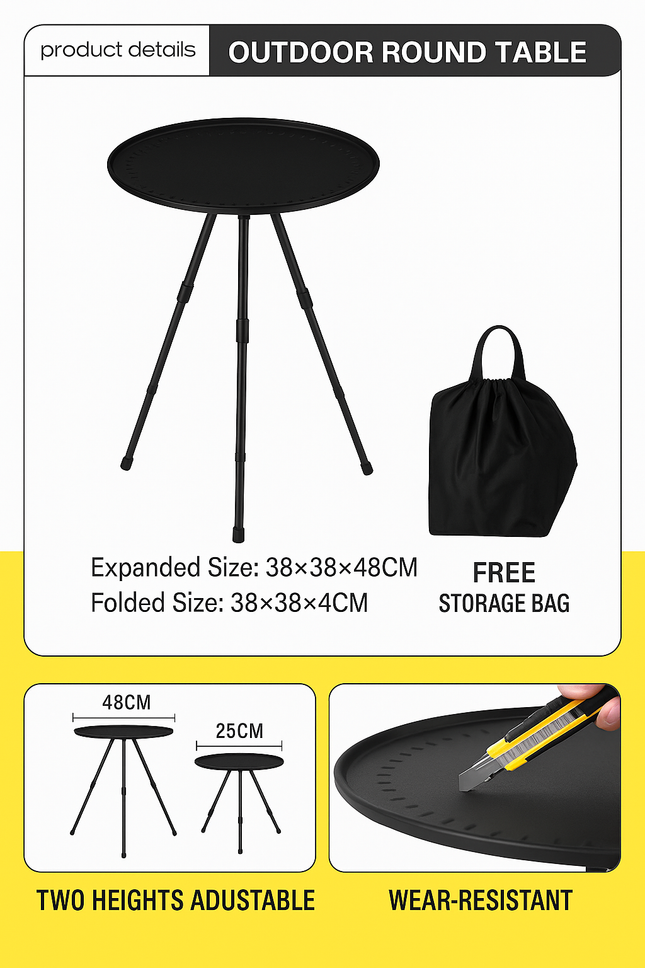 Outdoor Small Round Table with Two Levels of Height Adjustment (Inl Carrying Case)