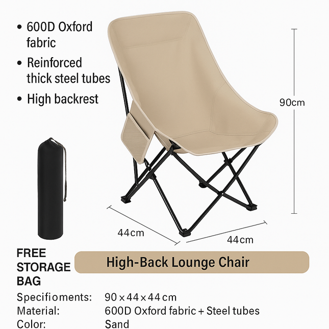 High Back Camping/Beach/Picnic Folding Chair (Inl Carrying Case)