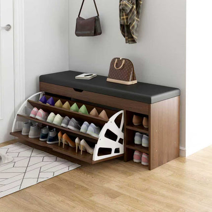 Wooden Shoe Cabinet with PU Seat (Walnut)