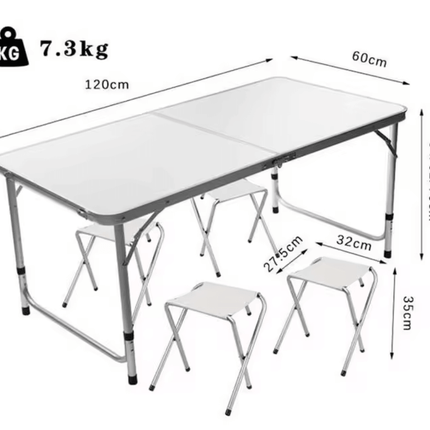 Dimensions of 120cm folding camping table and stool set
