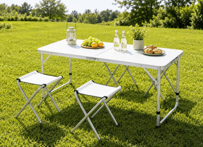 120cm portable folding camping table set with stools for outdoor picnic use