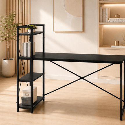 Black 120cm home office desk with reversible storage shelves