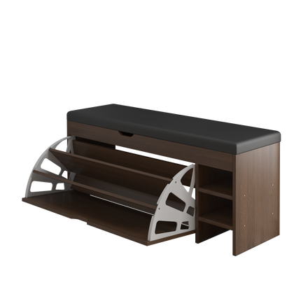 Wooden Shoe Cabinet with PU Seat (Walnut)