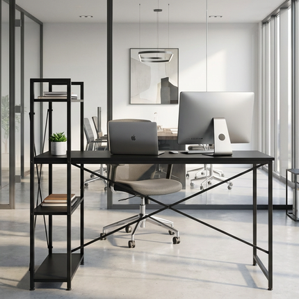 Home Office Functional Computer Table with Bookshelf for Efficient Storage