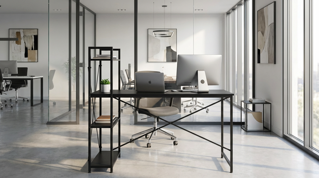 Home Office Functional Computer Table with Bookshelf for Efficient Storage