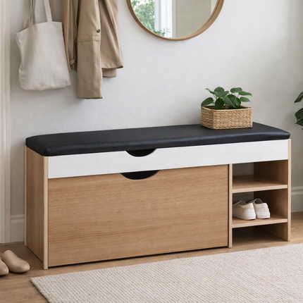 Wooden Shoe Cabinet Bench with Cushioned PU Seat