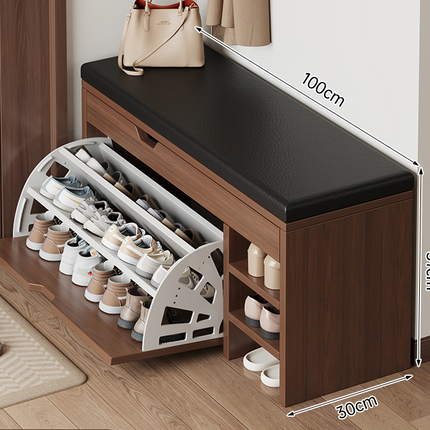 Wooden Shoe Cabinet with PU Seat (Walnut)