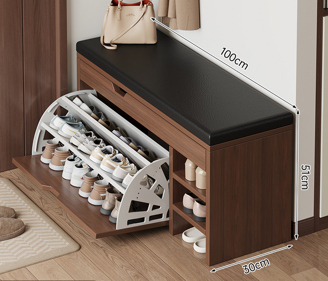 Wooden Shoe Cabinet with PU Seat (Walnut)