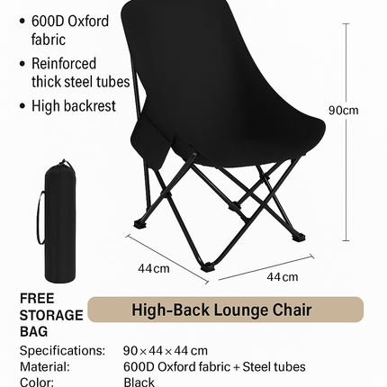 High Back Camping/Beach/Picnic Folding Chair (Inl Carrying Case)