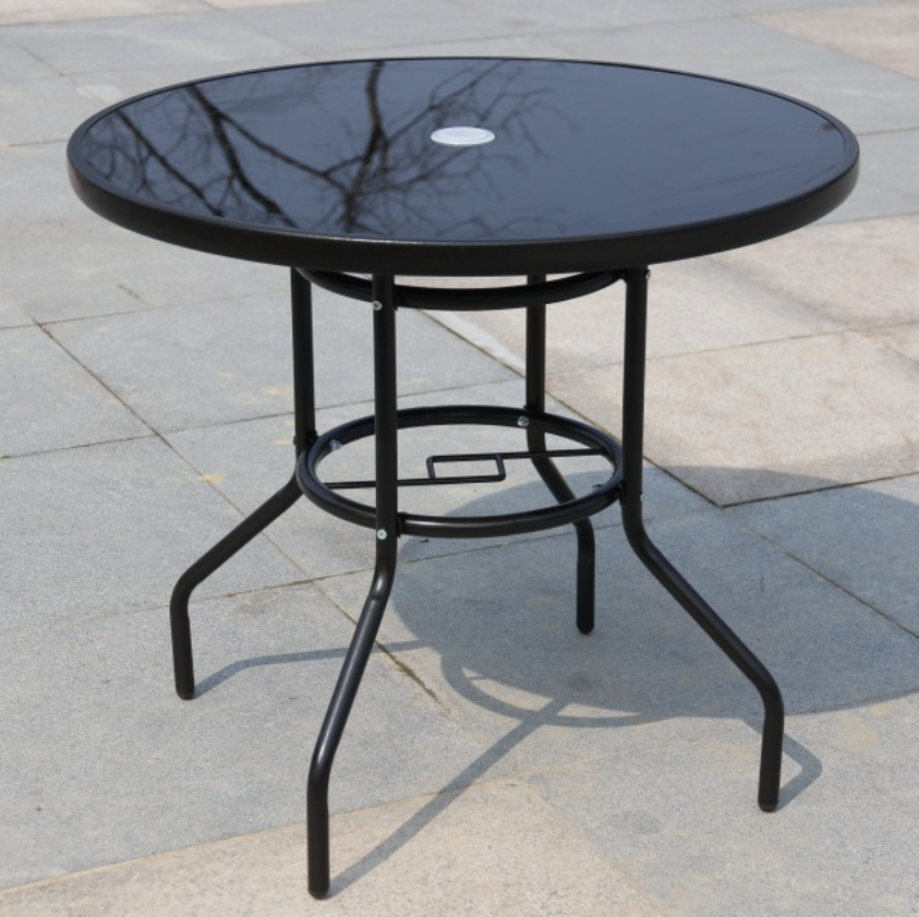 Patio/Garden Table Black Tempered Glass, Ø80cm With Central Hole