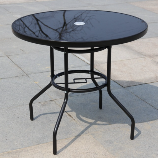 Patio/Garden Table Black Tempered Glass, Ø80cm With Central Hole
