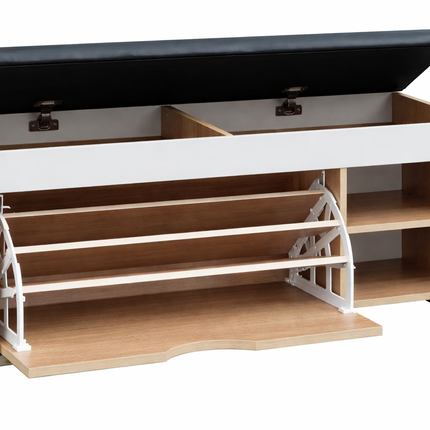 Wooden Shoe Cabinet Bench with Cushioned PU Seat