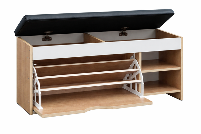 Wooden Shoe Cabinet Bench with Cushioned PU Seat
