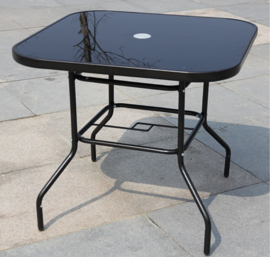 Patio/Garden Table Black Tempered Glass, 80x80cm With Central Hole
