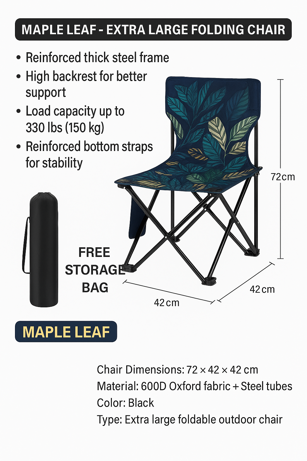 Extra Large Camping/Beach/Picnic Folding Chair (Inl Carrying Case)