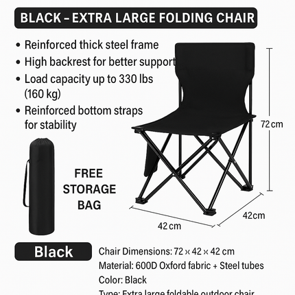 Extra Large Camping/Beach/Picnic Folding Chair (Inl Carrying Case)