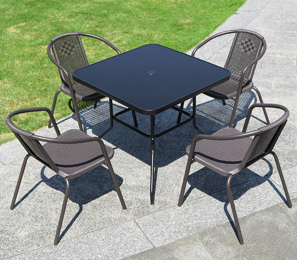 Patio/Garden Table Black Tempered Glass, 80x80cm With Central Hole