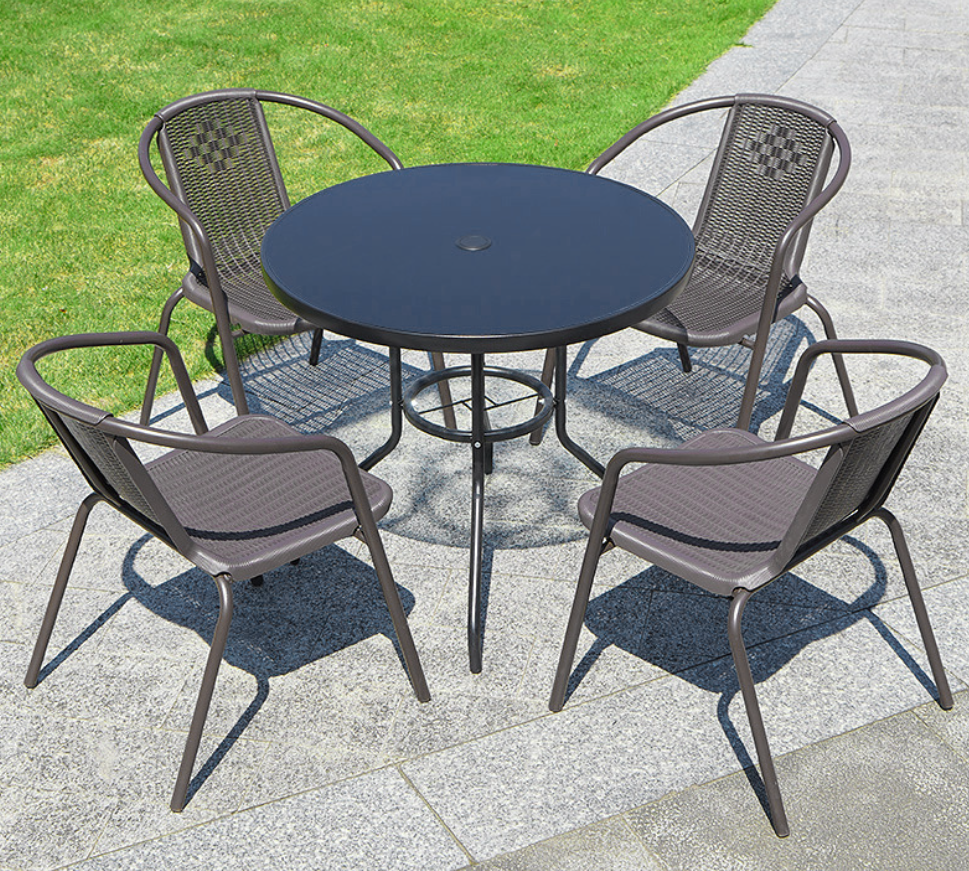 Patio/Garden Table Black Tempered Glass, Ø80cm With Central Hole