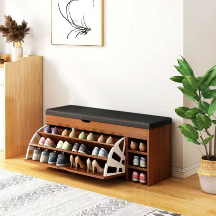 Wooden Shoe Cabinet with PU Seat (Walnut)