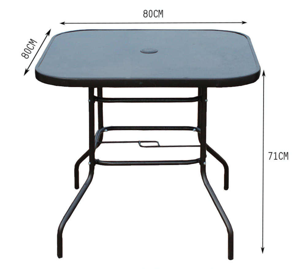Patio/Garden Table Black Tempered Glass, 80x80cm With Central Hole