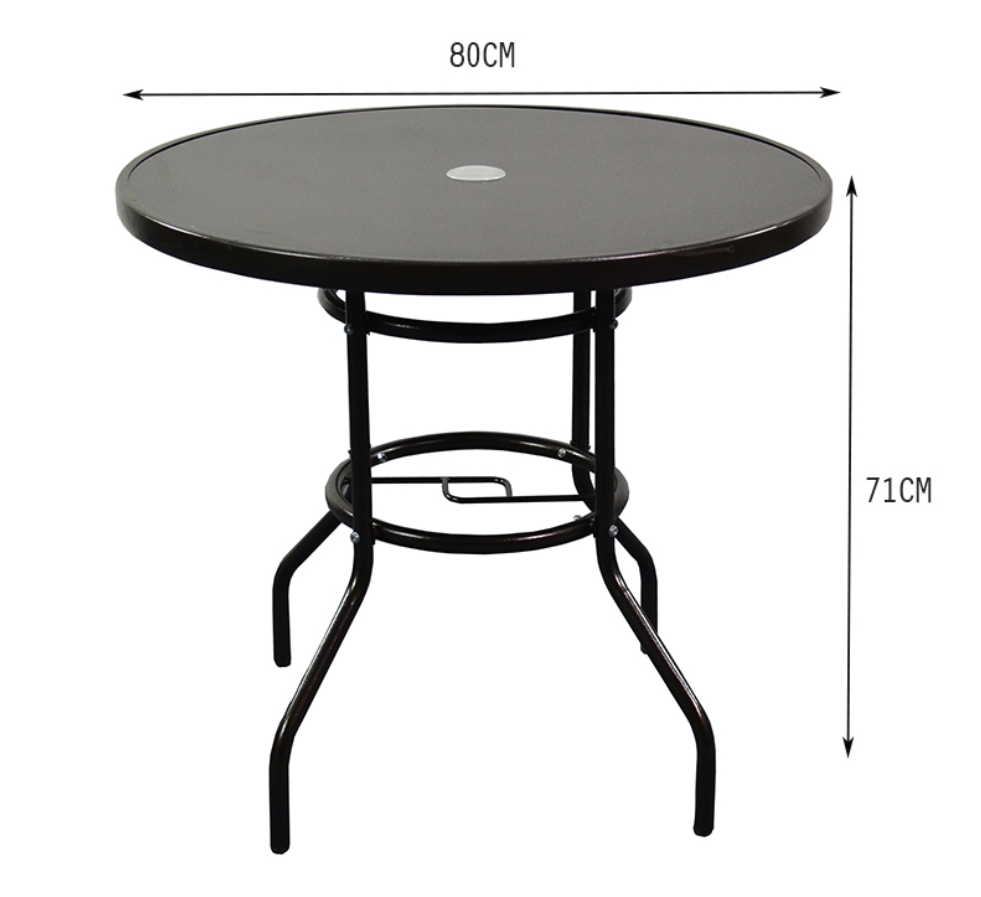 Patio/Garden Table Black Tempered Glass, Ø80cm With Central Hole