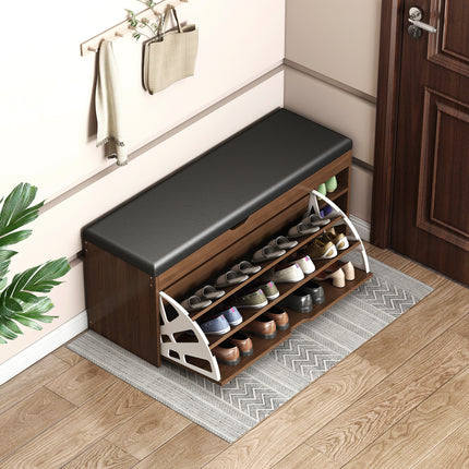 Wooden Shoe Cabinet with PU Seat (Walnut)