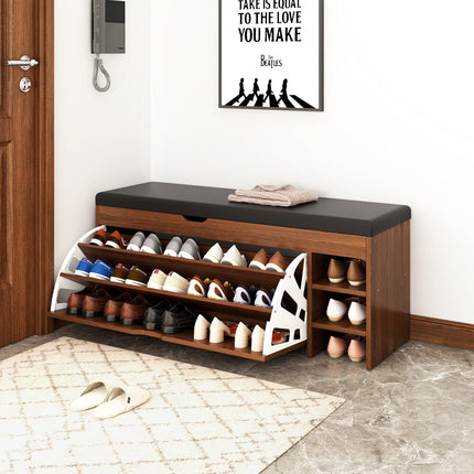 Wooden Shoe Cabinet with PU Seat (Walnut)