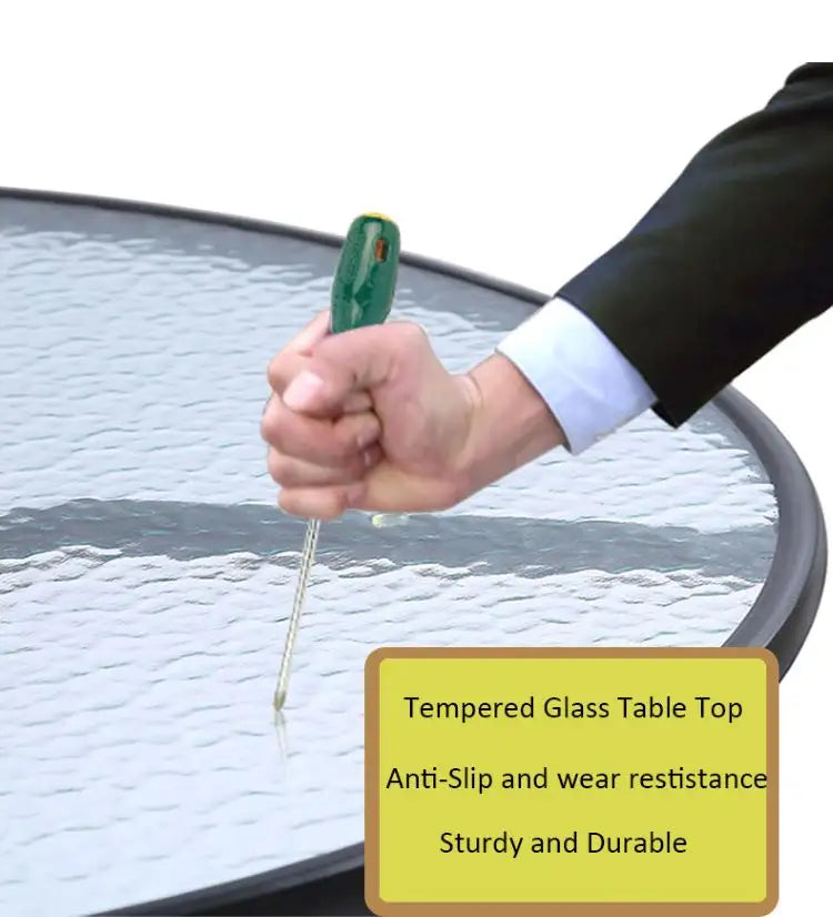 Patio/Garden Table Black Tempered Glass, 80x80cm With Central Hole