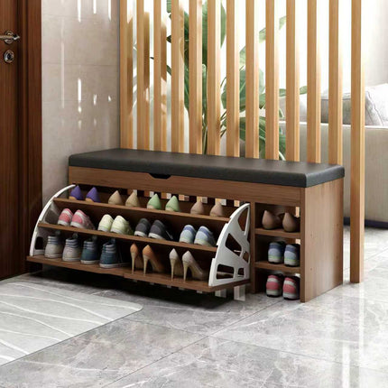 Wooden Shoe Cabinet with PU Seat (Walnut)