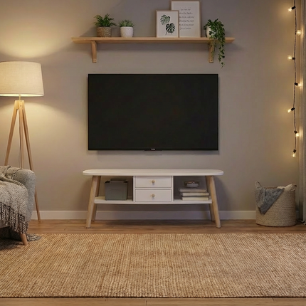 Japanese Style Double-Layer Coffee Table/TV Stand with Drawers - White