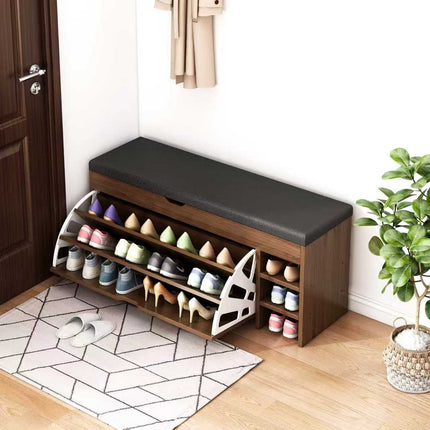 Wooden Shoe Cabinet with PU Seat (Walnut)