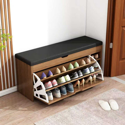 Wooden Shoe Cabinet with PU Seat (Walnut)
