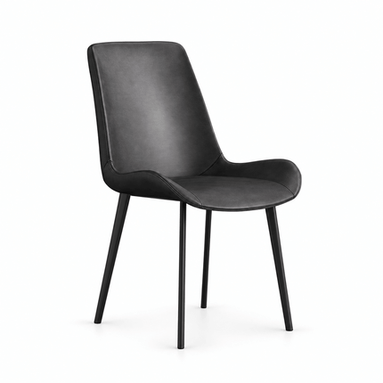 Modern dark grey dining chair with black metal legs