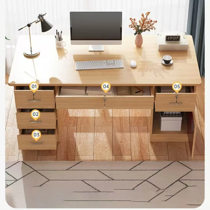 Elegant Wooden Desk Multi Drawers & Lock for Home Office
