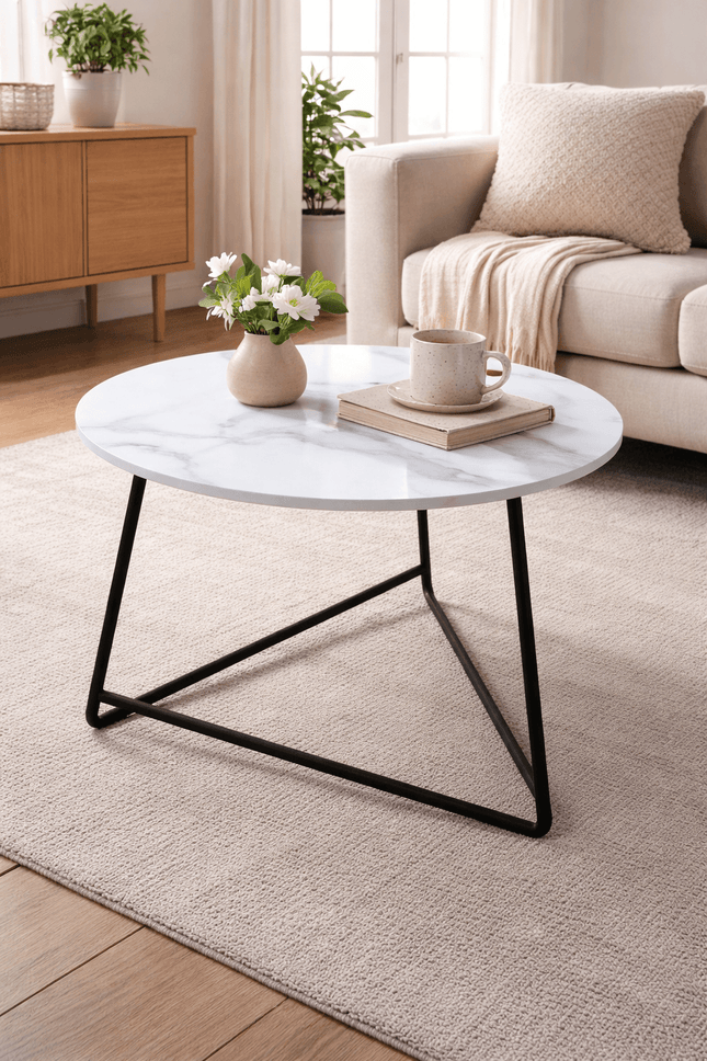 Nordic Simple Round Metal Legs Coffee Table for Living Room