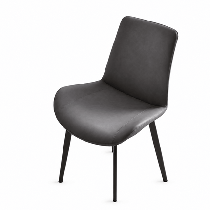 Dark grey upholstered dining chair with curved seat and high backrest