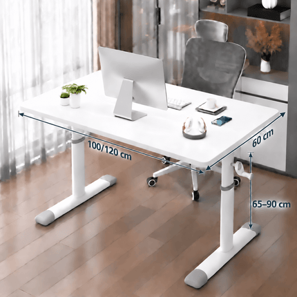 White manual height adjustable desk, 100/120 x 60 cm