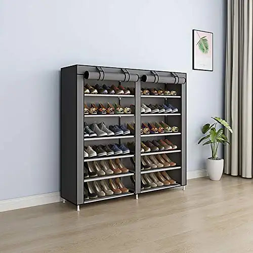 Double Non-woven Shoe Rack in Black, 6-layer Dustproof Shoe Cabinet