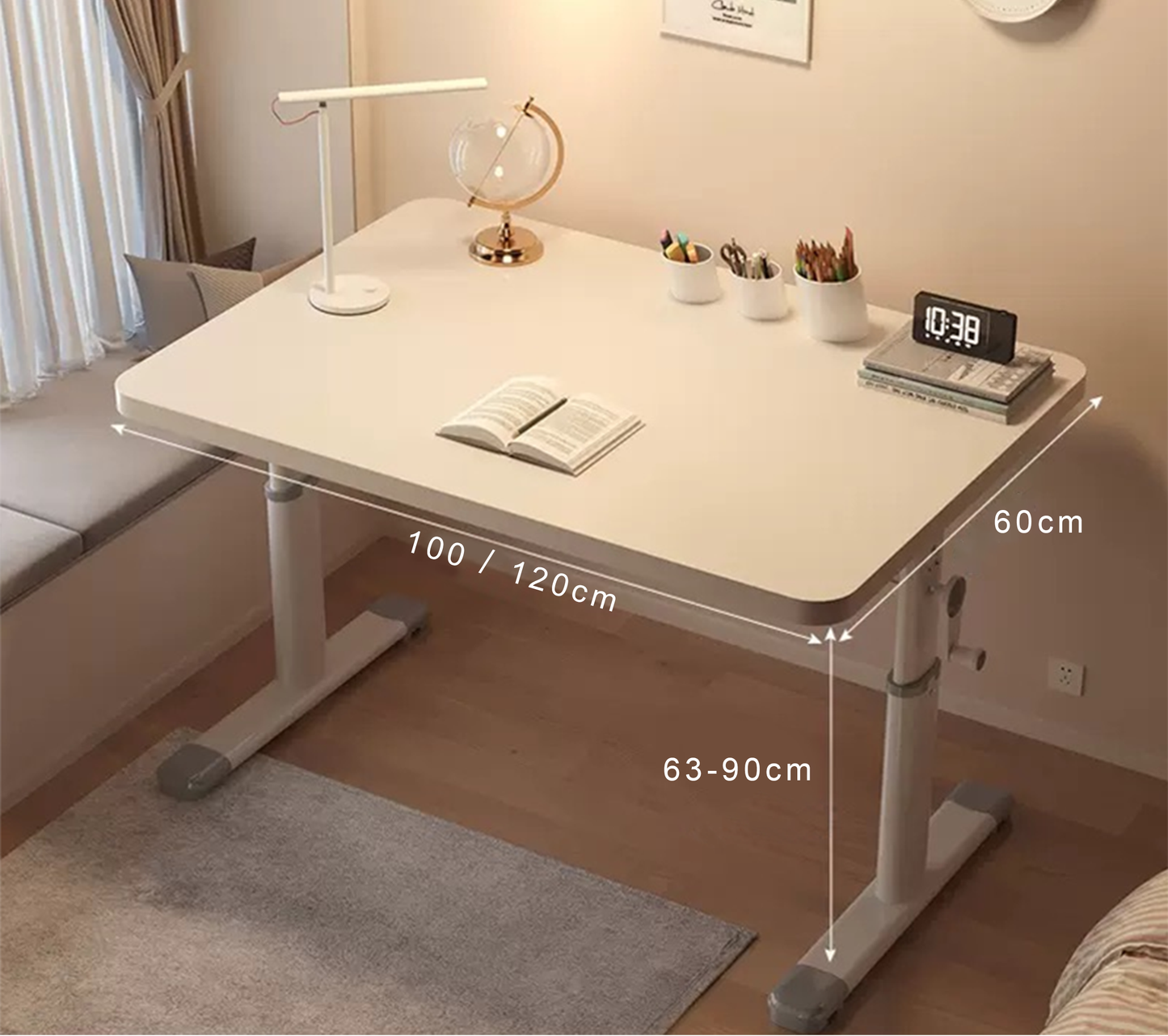 Office/Home Desk with Manual Height Adjustable White