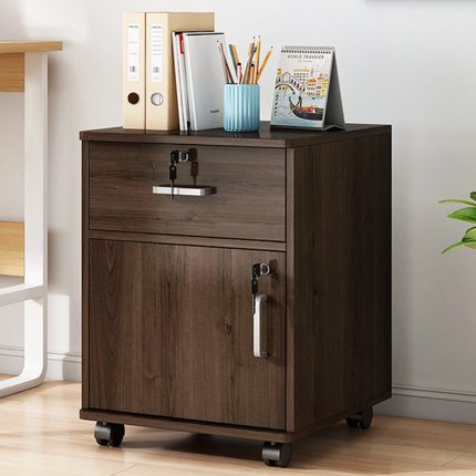 Movable File Cabinet with Lock for Office Home (White/Walnut)