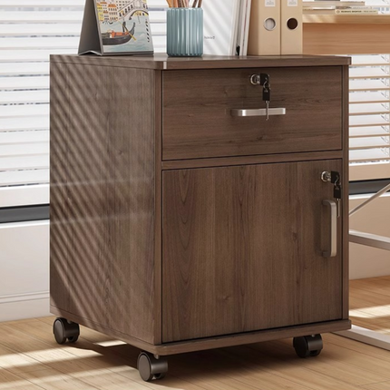 Movable File Cabinet with Lock for Office Home (White/Walnut)