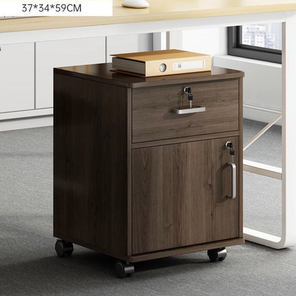 Movable File Cabinet with Lock for Office Home (White/Walnut)