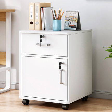 Movable File Cabinet with Lock for Office Home (White/Walnut)