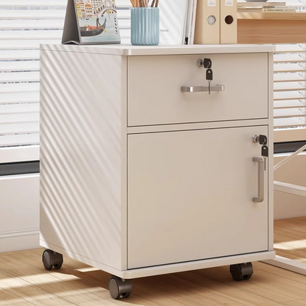 Movable File Cabinet with Lock for Office Home (White/Walnut)