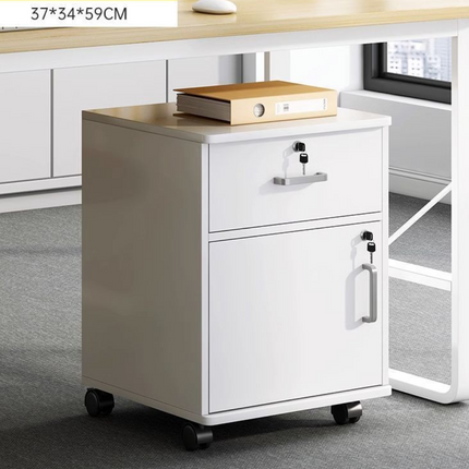 Movable File Cabinet with Lock for Office Home (White/Walnut)