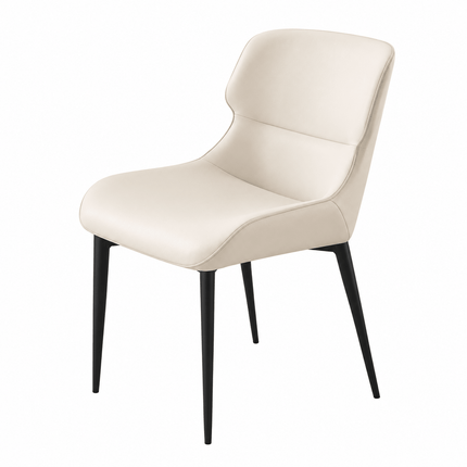 Cream PU leather dining chair with curved backrest and black metal legs