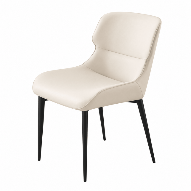 Cream PU leather dining chair with curved backrest and black metal legs