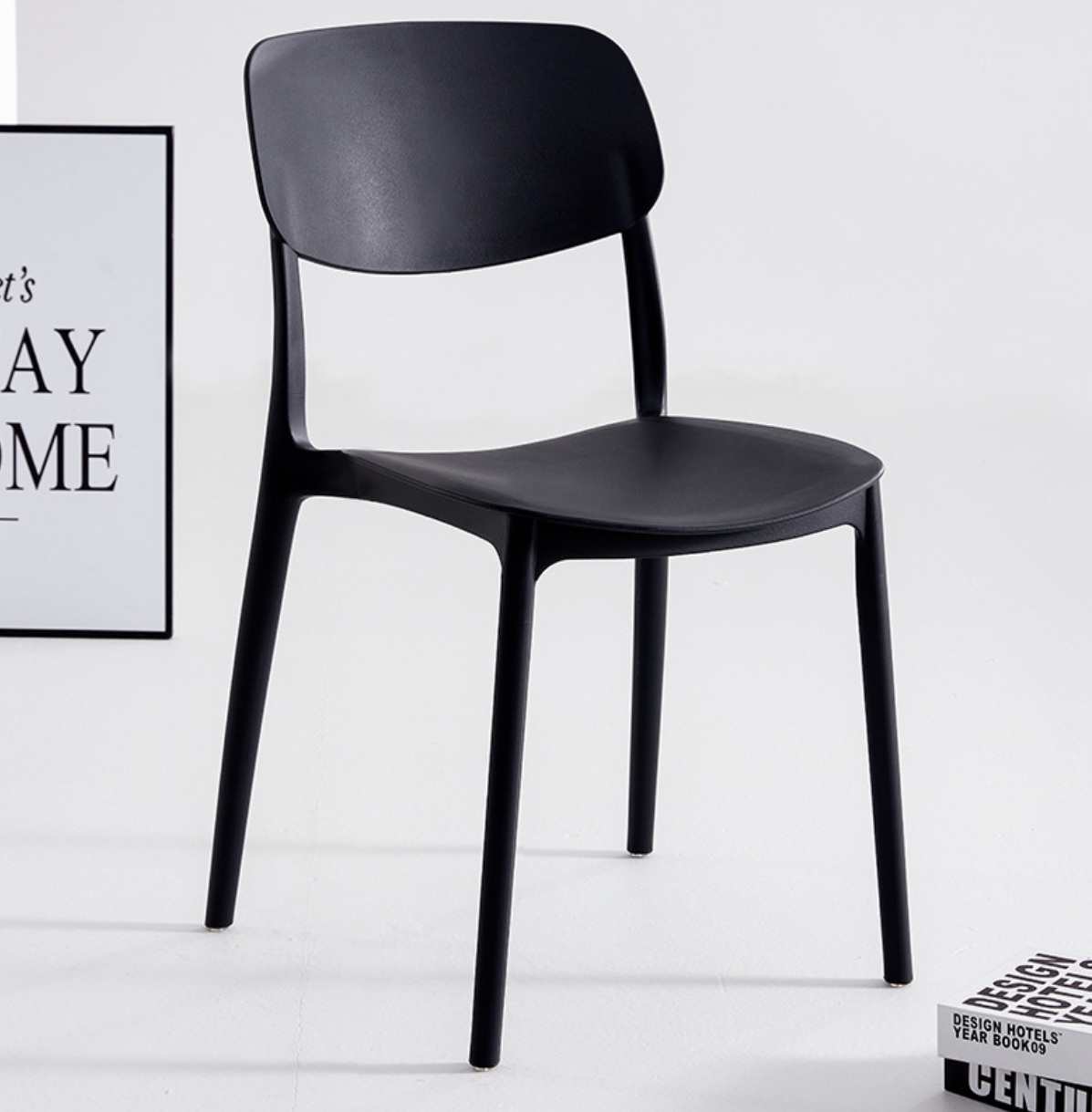 Indoor/Outdoor Plastic Dining Chair Stackable for Restaurant/Apartment Black